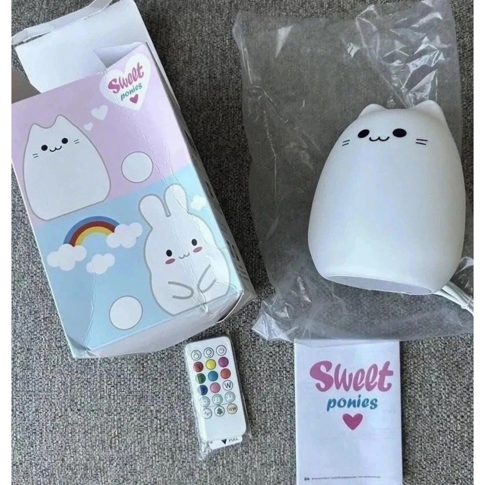 Cat Night Light Or Table Lamp Changes Color Remote Control By Sweet Ponies